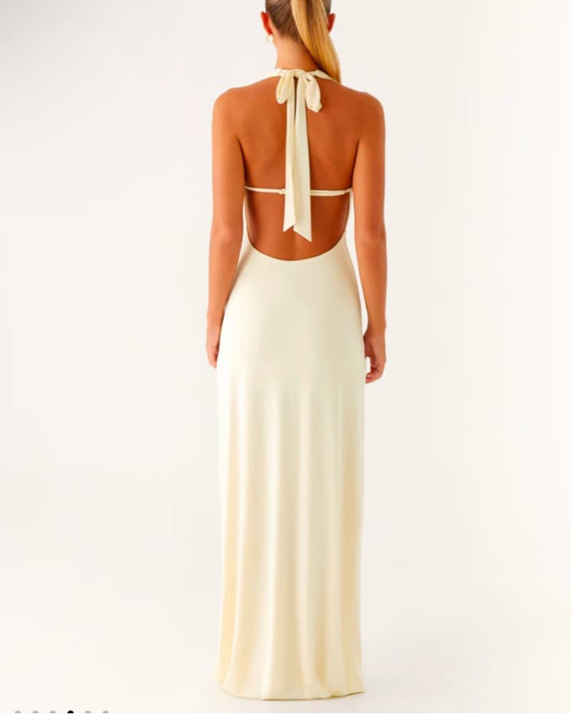 Elegant Ivory Halter Maxi Dress - Image 2