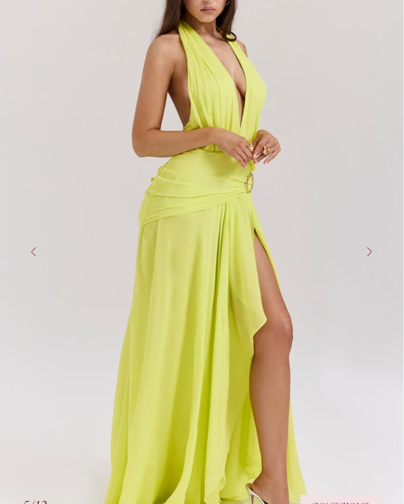 House of CB Neon Yellow Halter Gown - Image 2