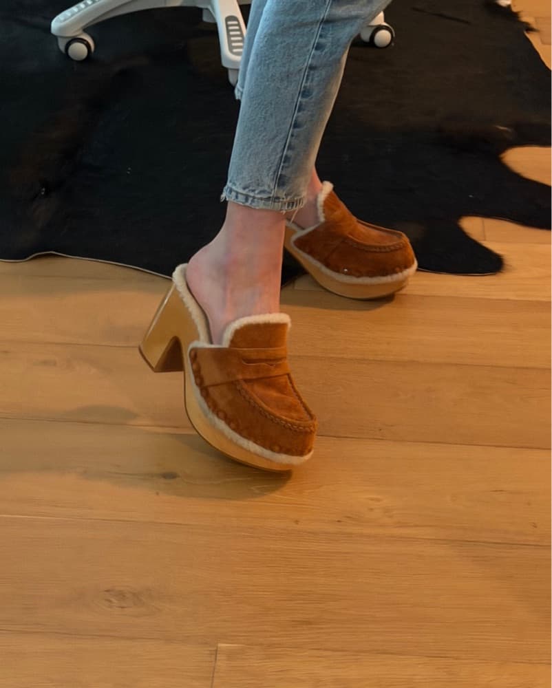 Suede Shearling Wooden Clogs - Image 5