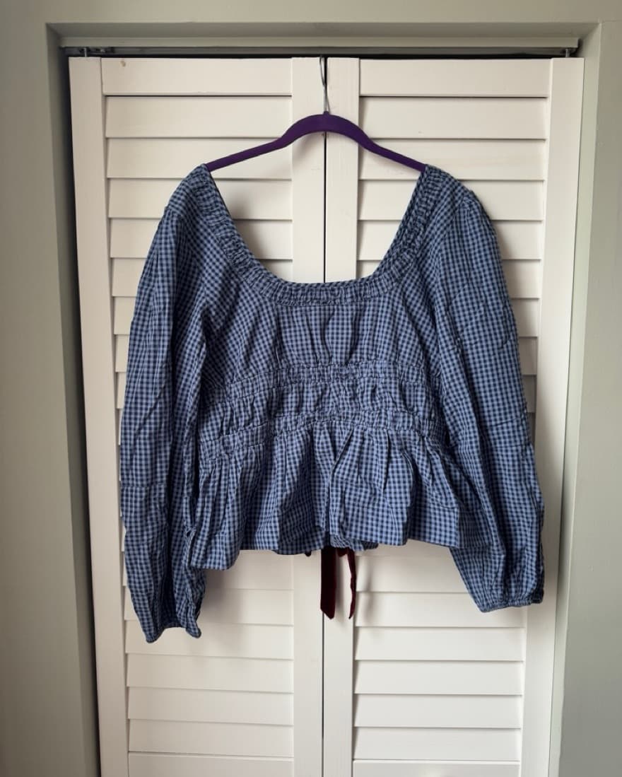 Damson madder Gingham Velvet Bow Top - Image 5