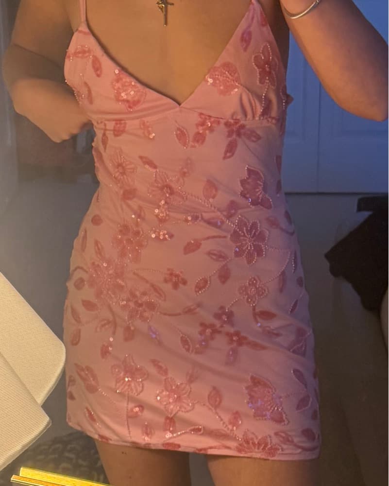 Sparkling Floral Sequin Mini Dress - Image 2