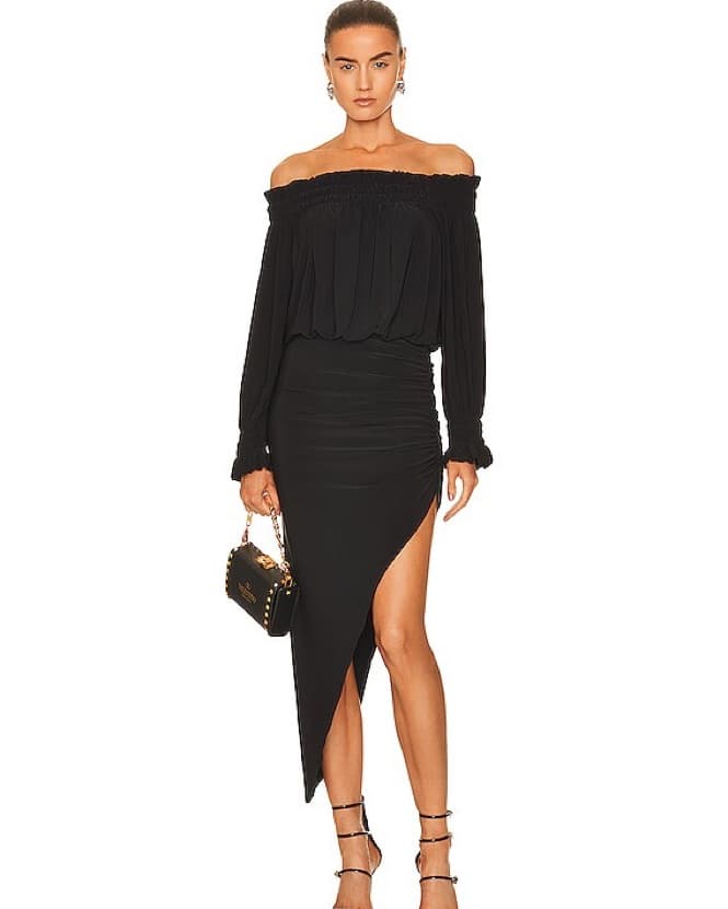 Norma Kamali Peasant Side Drape Dress - Image 1