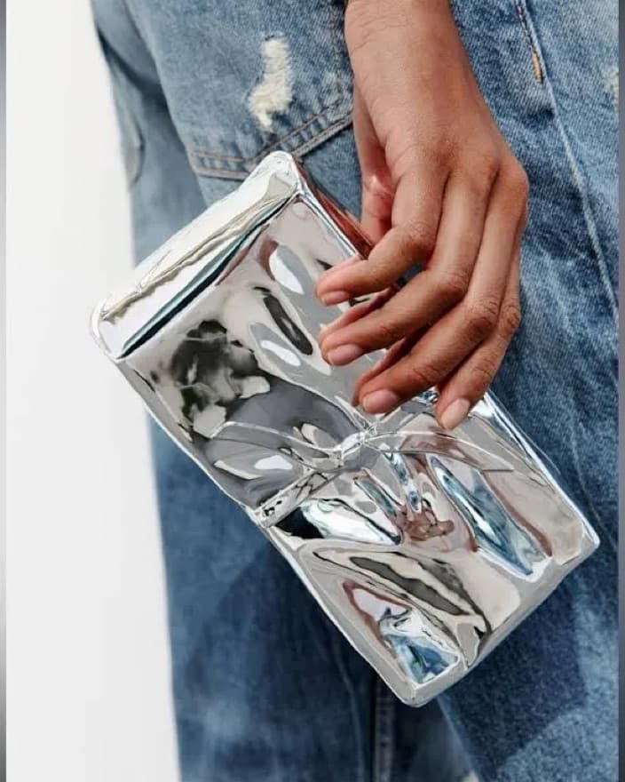 Viral Silver Metallic Clutch - Image 1