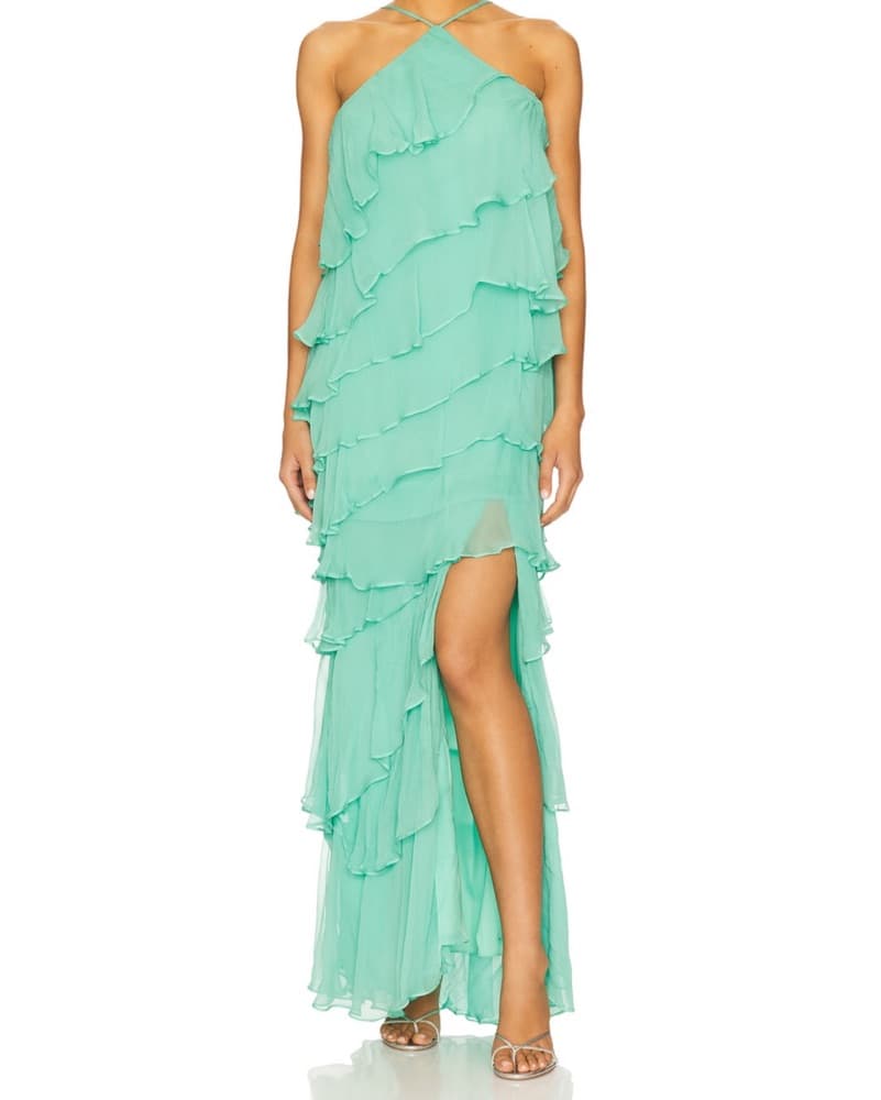 Amanda Uprichard Teal Ruffle Gown - Image 2