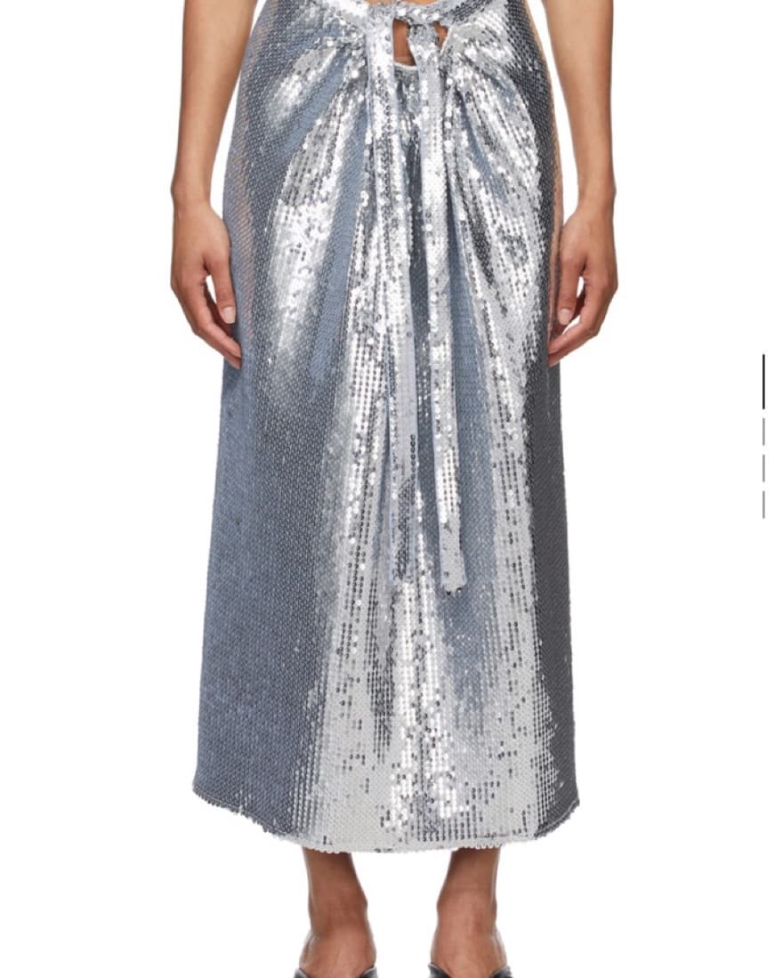 Paco Rabanne Silver Sequin Midi Skirt - Image 3