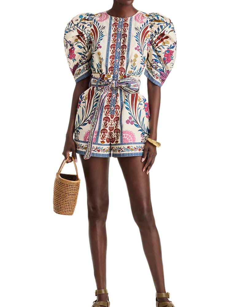 Vibrant Floral Puff Sleeve Romper - Image 2
