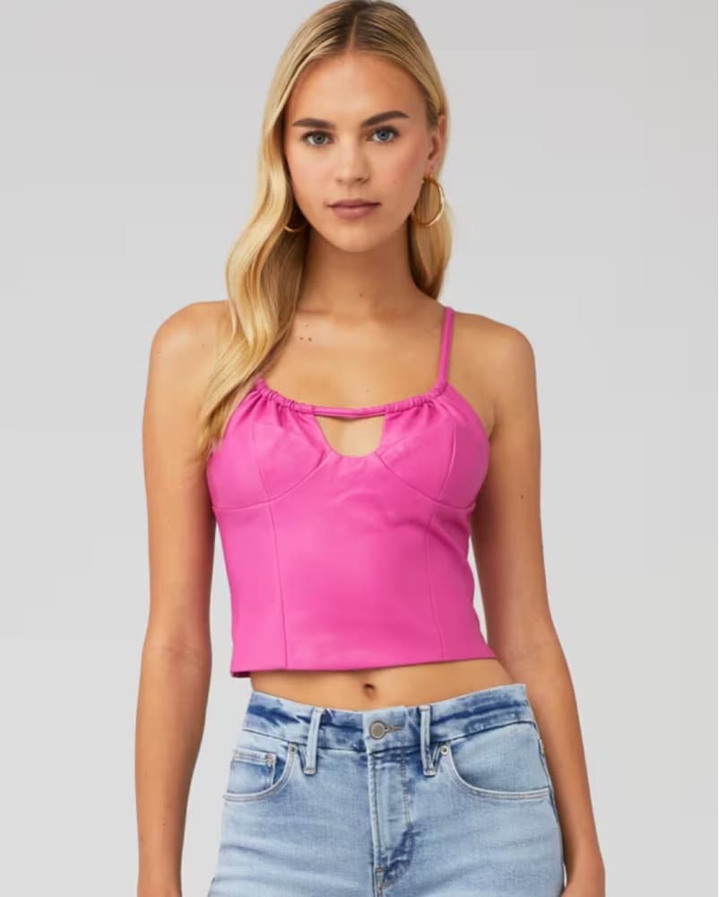 Wayf magenta faux Lesther Corset Top - Image 1