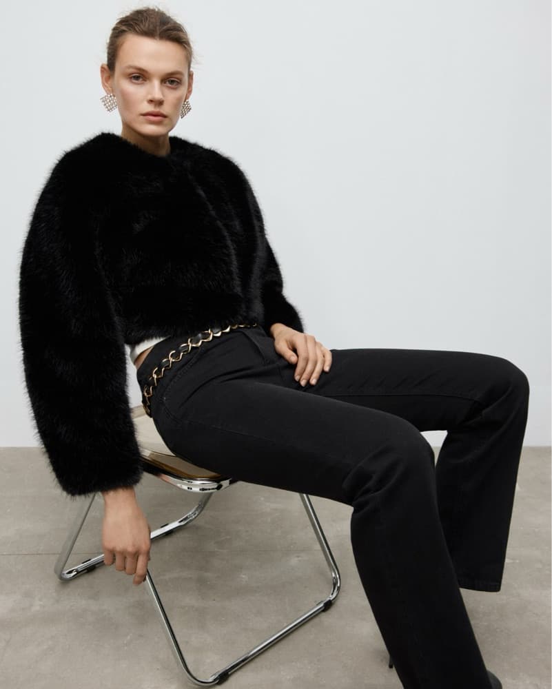 Black Faux Fur Short Coat - Image 4