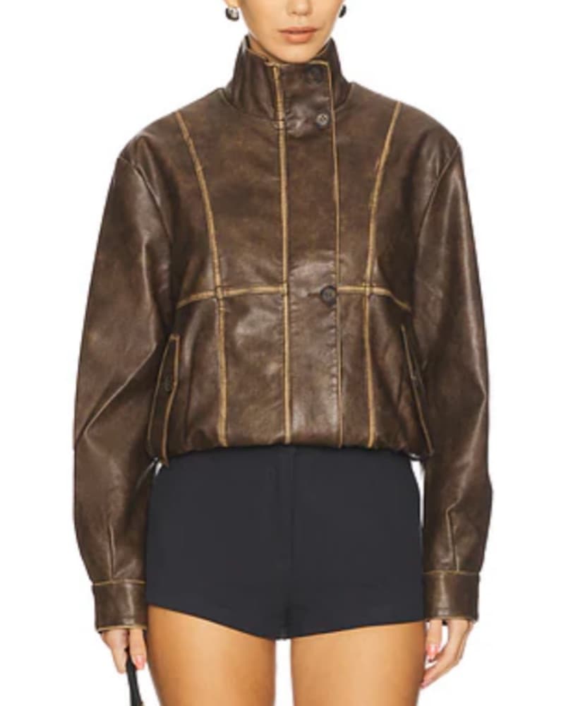 Brown Leather Bomber  - Image 1