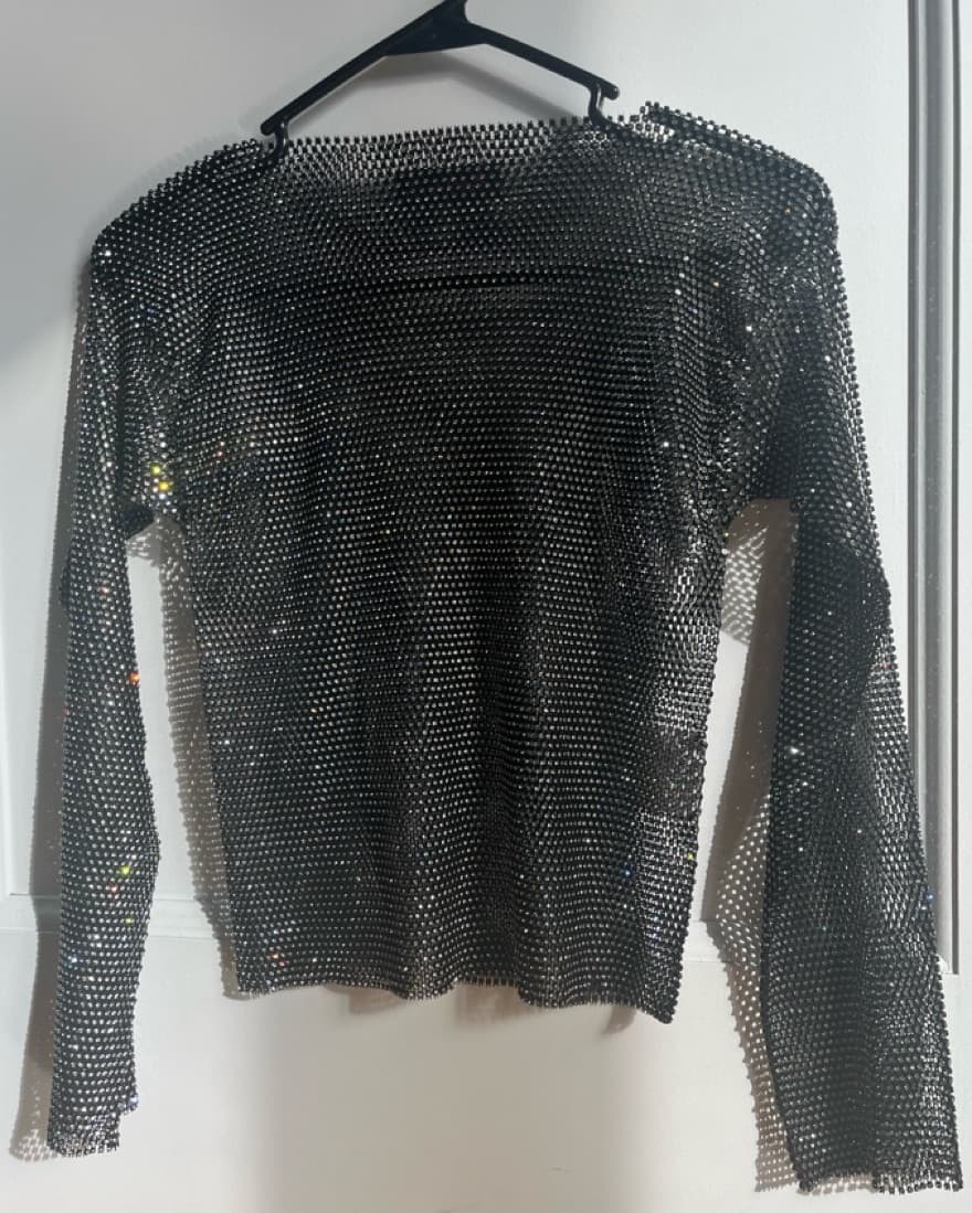 Crystal Rhinestone Long Sleeve Top - Image 1