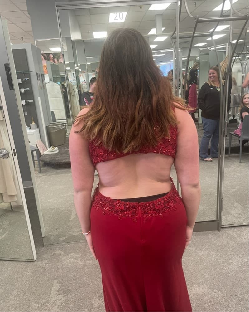 Elegant Crimson Gown with Sparkling Embellishments - Image 3
