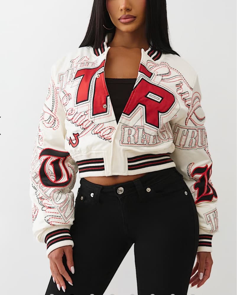 Cropped Varsity Bomber Jacket - Image 1