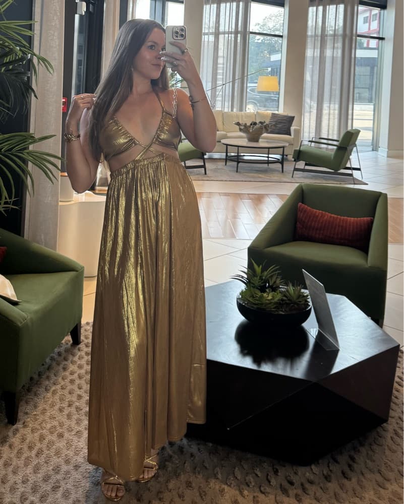 Shimmering Gold Pleated Gown - Image 1