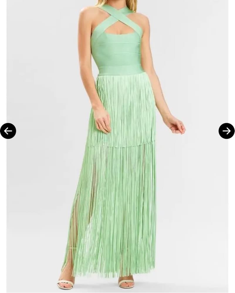 Herve Leger Cross Neck Fringe Gown - Image 1