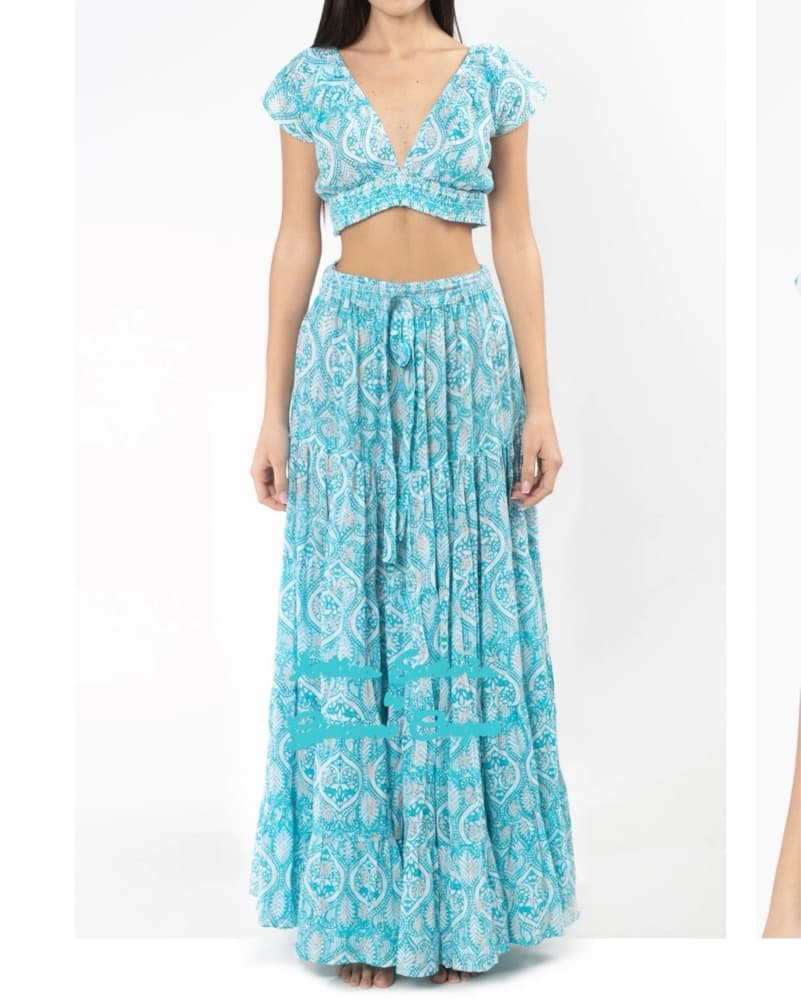 Vibrant Turquoise Floral Maxi Skirt Set - Image 1