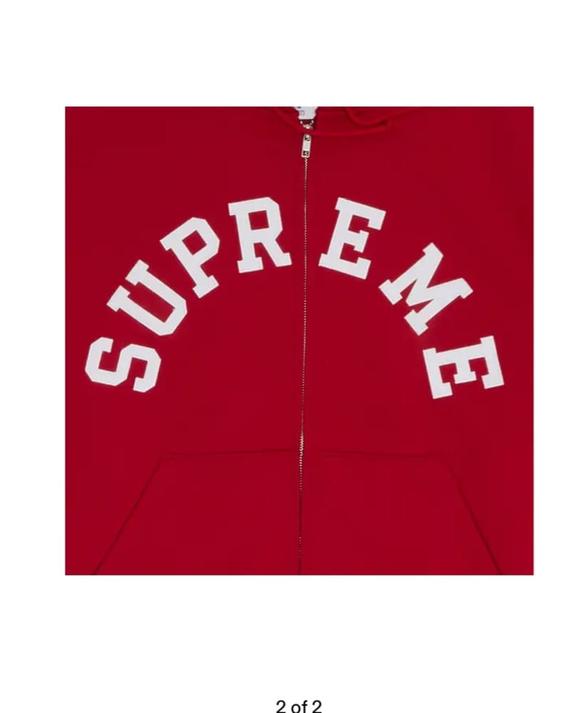 Supreme Red Zip Up Champion Hoodie - Image 2