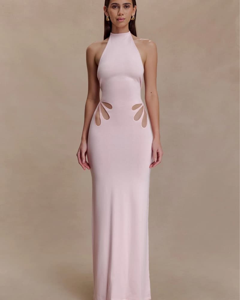 Meshki Long Pink Halter Dress - Image 1