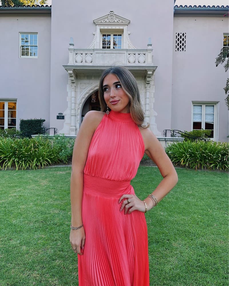 ALC Pleated Coral Midi Dress - Image 3