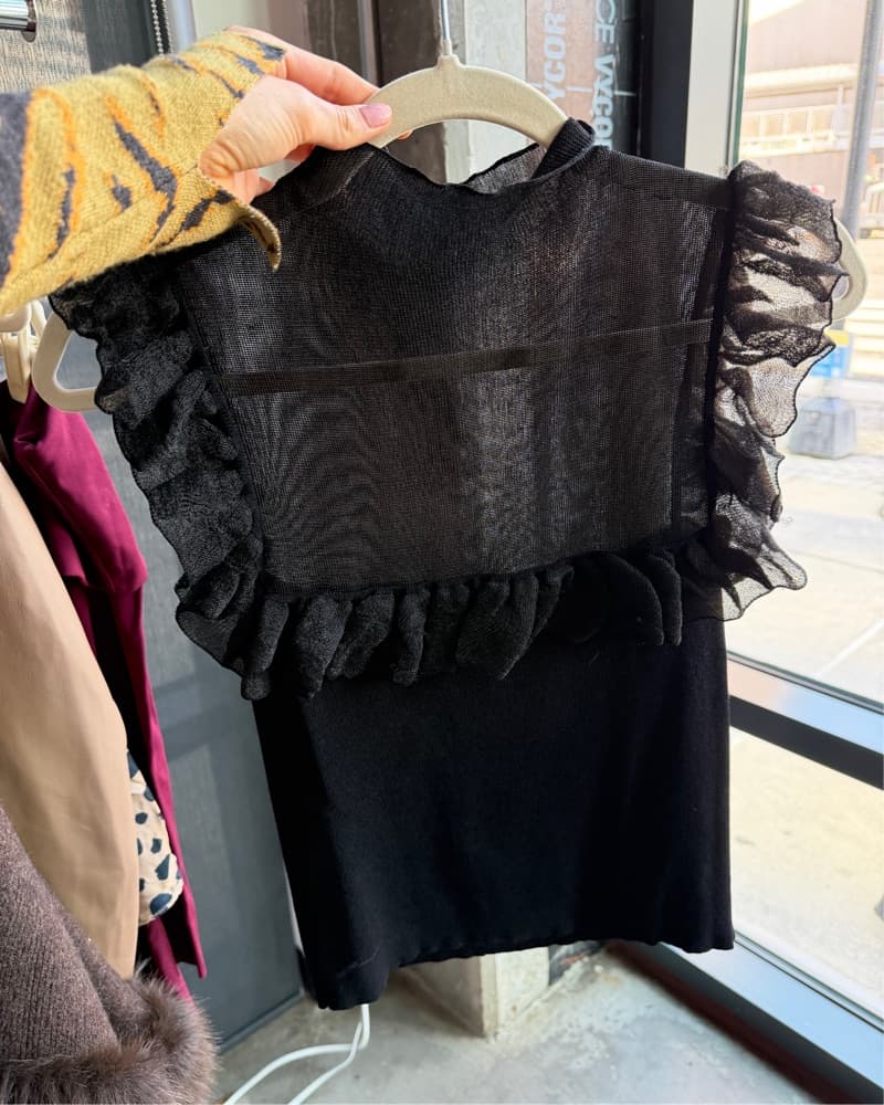Ruffled Black Top - Image 1