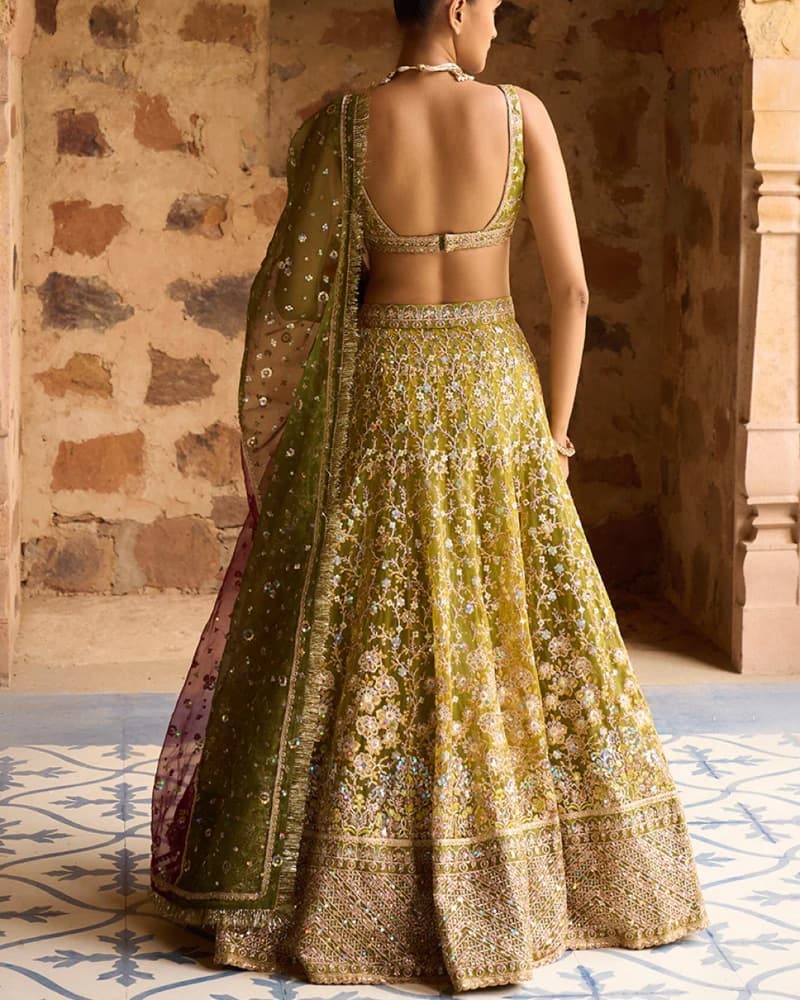 Green And Gold Lehenga - Image 2