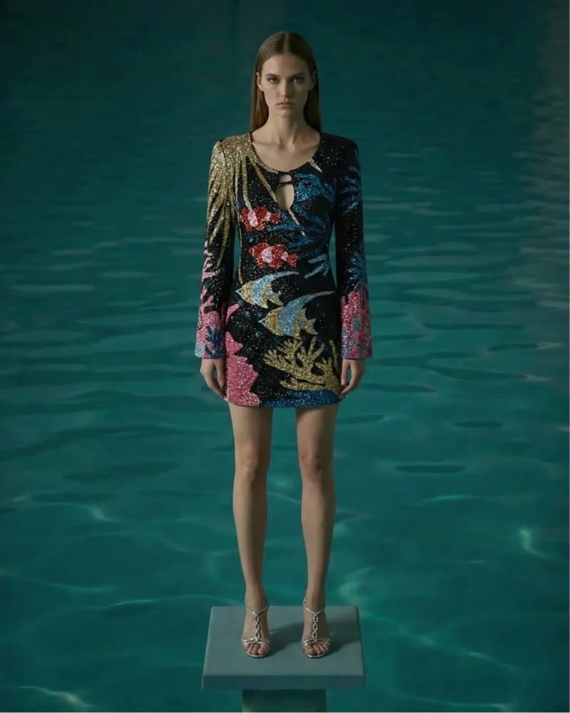 Oceanus Palazzo Beaded Black Mini Dress - Image 4