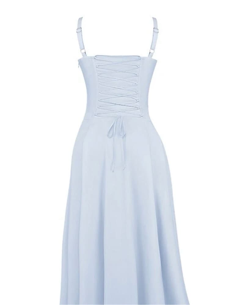 Elegant Powder Blue Midi Dress Corset - Image 4