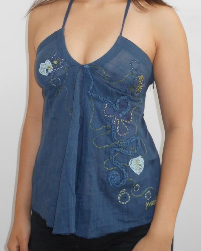 Silk Embroidered Navy Blue Cami - Image 1