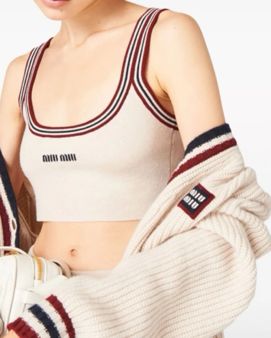 Miu Miu stripe-trim cashmere cropped top - Image 4