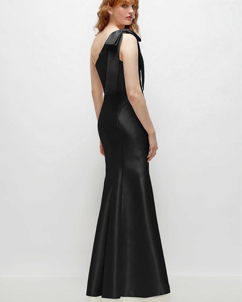 Bow One-Shoulder Satin Trumpet Gown  - Image 1