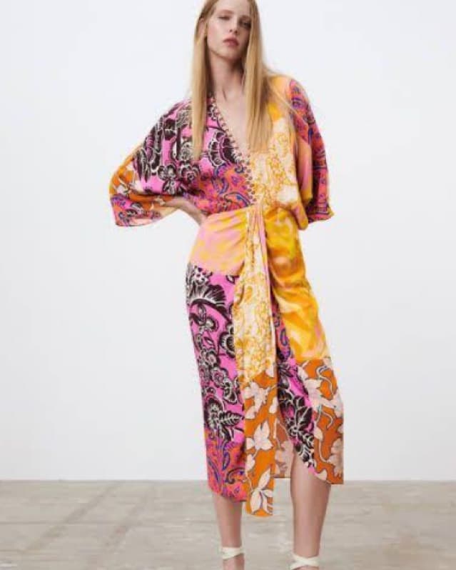 Zara Printed Multicolored Midi Dress - Image 1