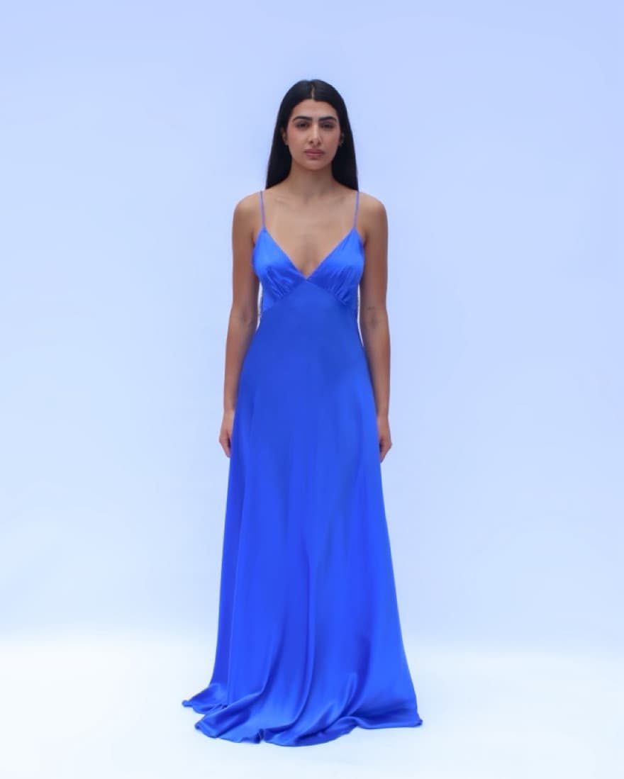 Blue Silk Maxi Dress With Rhinestones - Image 3