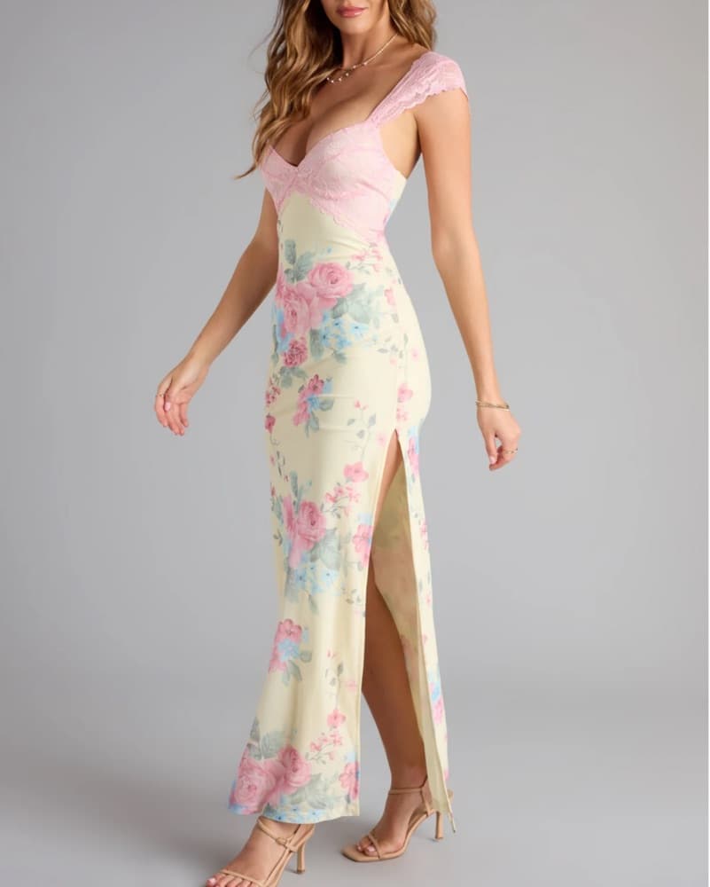 Floral Maxi Dress with Lace Details - Image 4