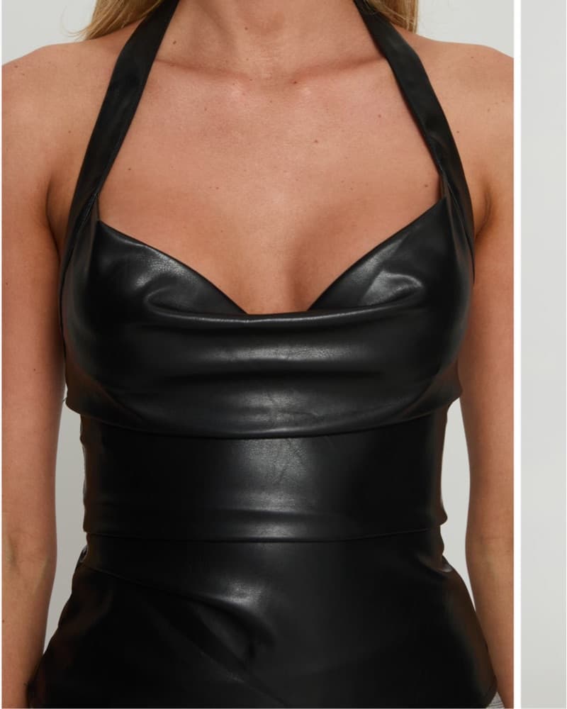Black Faux Leather Halter Top - Image 2
