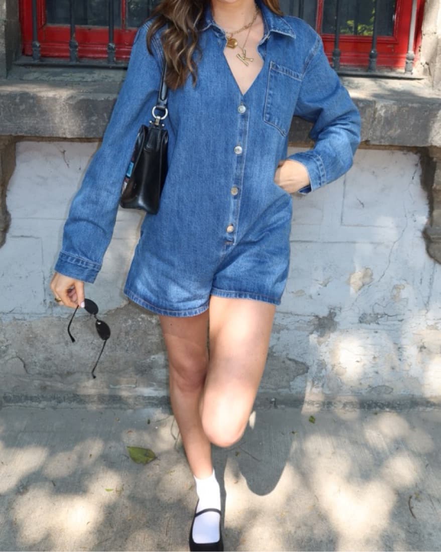 Parke Long Sleeve Denim Romper - Image 3