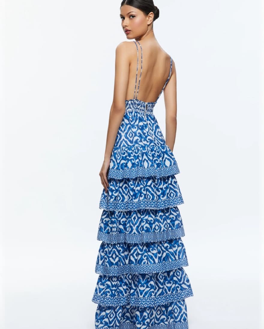 Alice + Olivia Imogene Blue And White Tiered Maxi Dress - Image 2