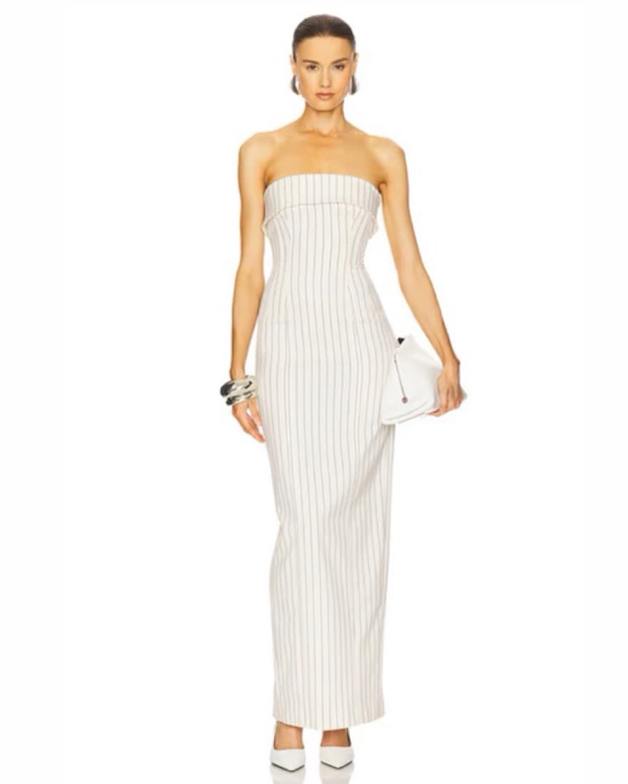 Helsa Pinstripe Long Strapless Dress - Image 1