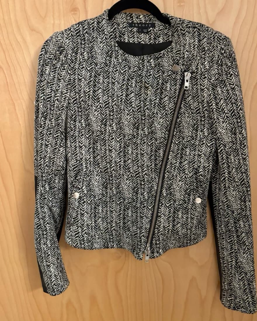 Theory Herringbone & Leather Jacket Sz 2 - Image 2