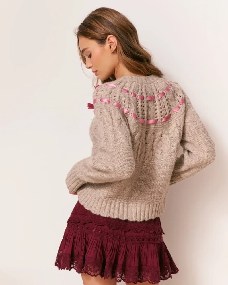 LoveShackFancy Pink Bow Cardigan - Image 4