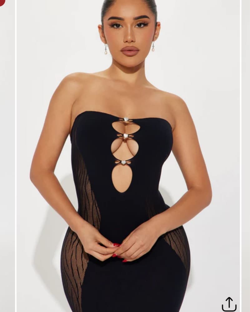 Black Mesh Cutout Bodycon Midi Dress - Image 2