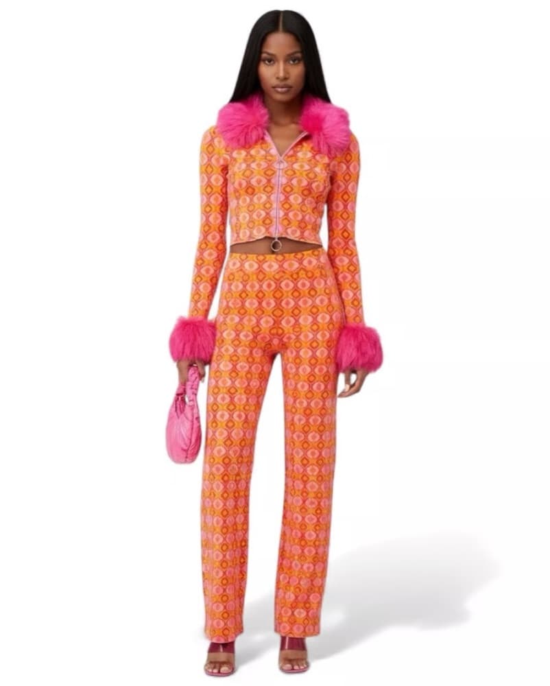 Vibrant Neon Fur Trimmed Jumpsuit - Image 1