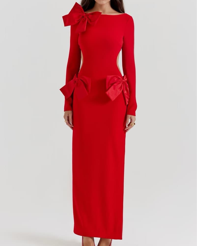Glamorous Bow Gown and Fur Jacket Ensemble - Image 4
