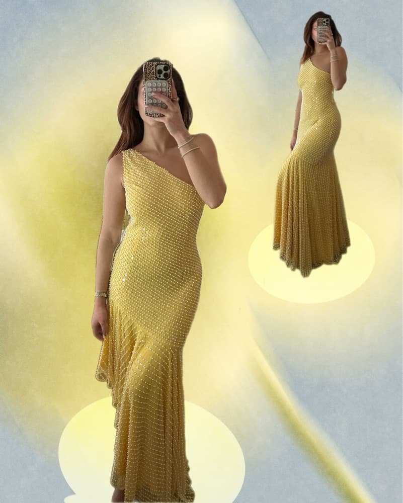 Yellow Mac Duggal Beaded Gown - Image 1