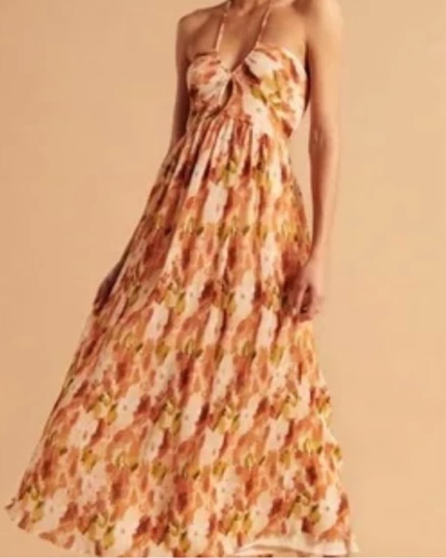 Abercrombie Orange Floral Halter Dress - Image 1