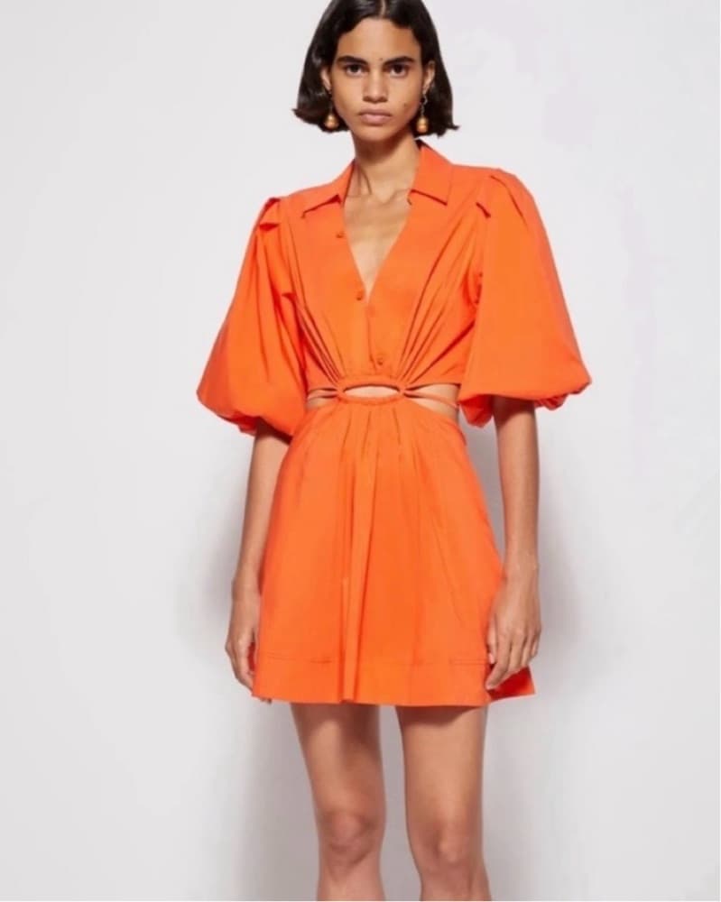 Vibrant Orange Puff-Sleeve Dress - Image 2