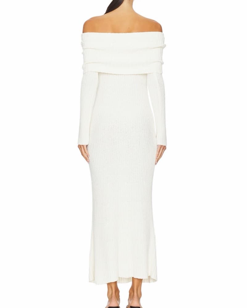 Ivory Off The Shoulder Sweater Dress - Image 3