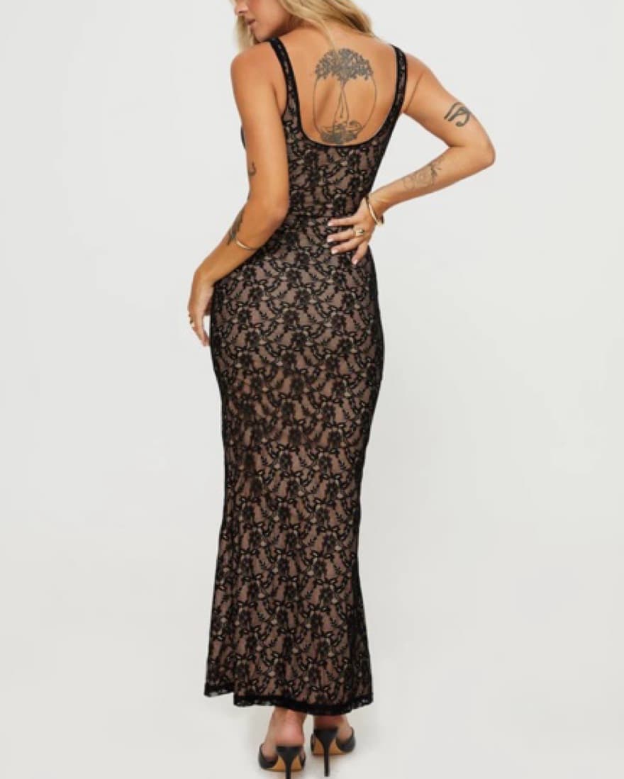 Romani Lace Maxi Dress Black - Image 3