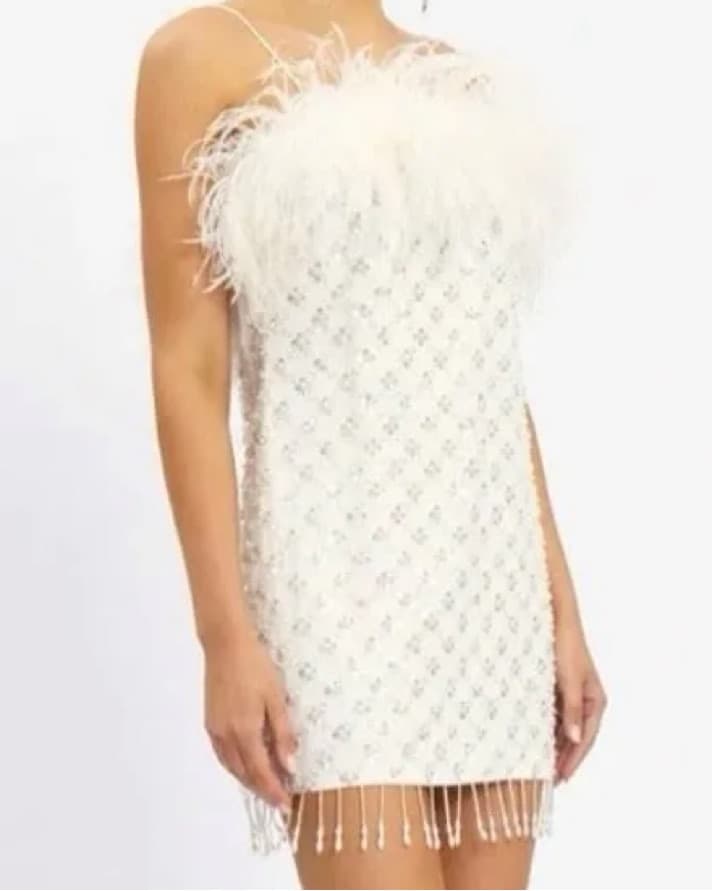 Rebecca Vallance  feather bead mini dres - Image 1