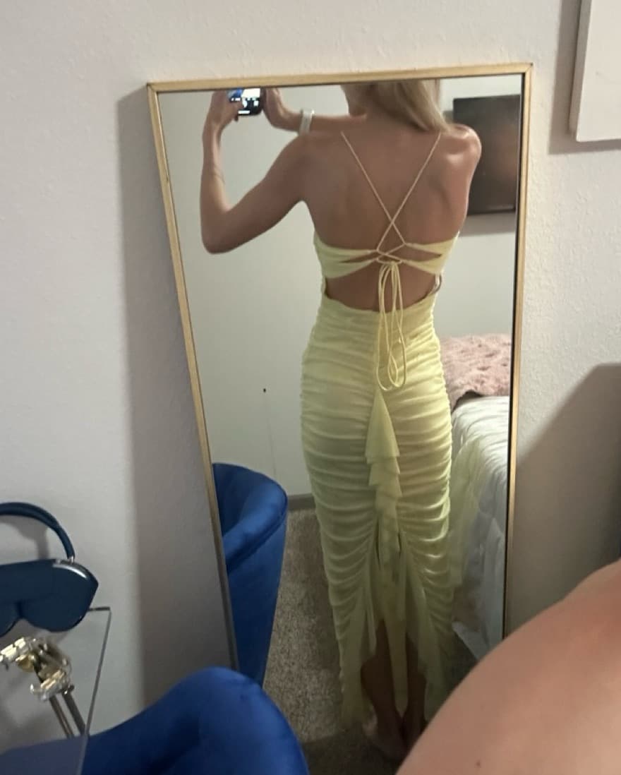 Stunning Ruched Yellow Maxi Dress - Image 1