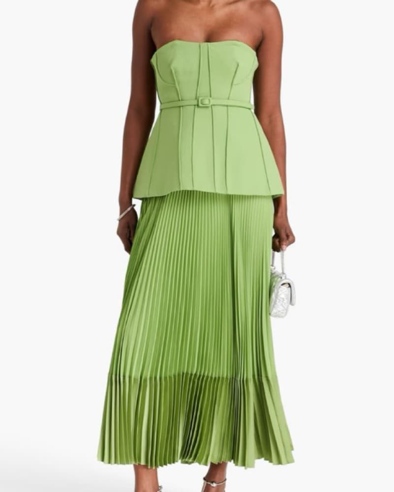 SIMKHAI Pleated Peplum Dress (Green) - Image 1