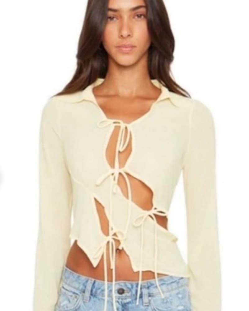 Danielle Guizio Sheer Tie Top - Image 1